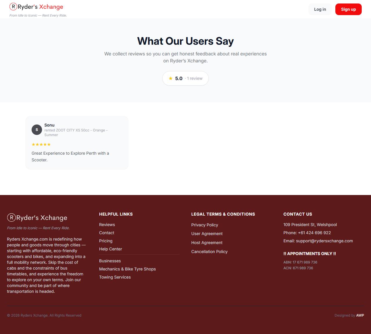 Public reviews page showing ratings and written reviews from renters.